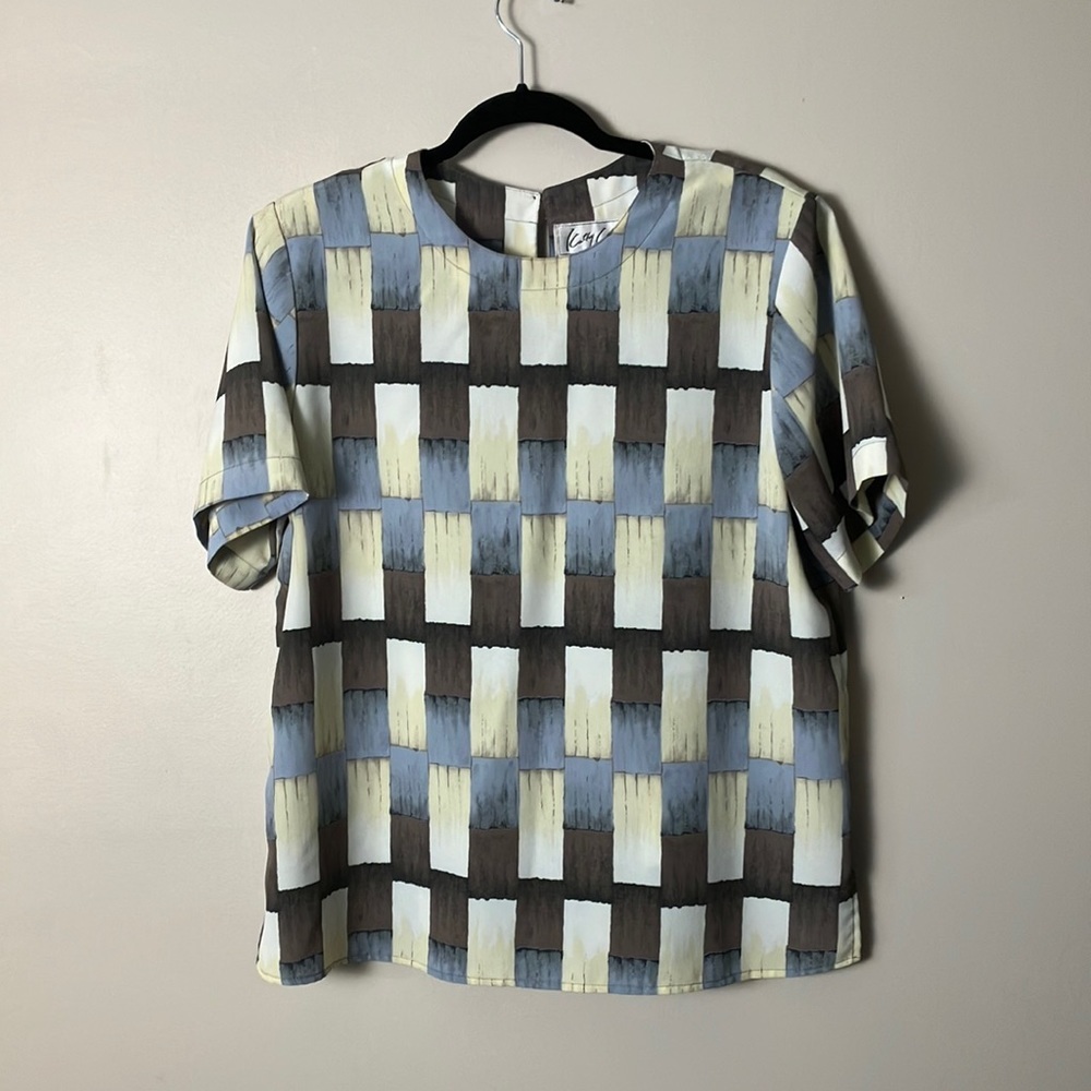 Vintage blouse Kathy Ike geometric print retro boxy top women’s size M